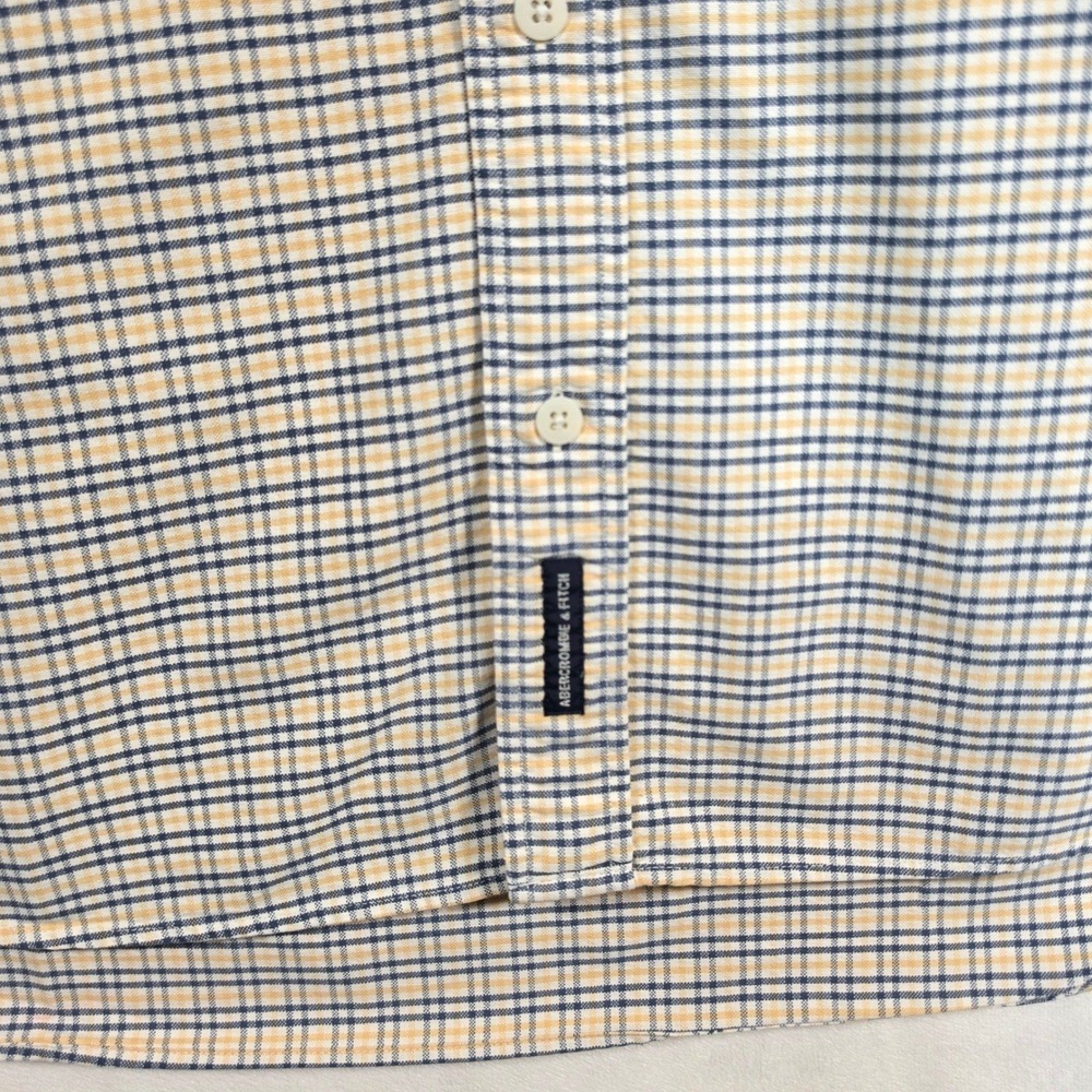 Abercrombie Fitch Button Shirt Mens L Yellow Plaid Preppy Y2K 90s Dad Church - Picture 10 of 16